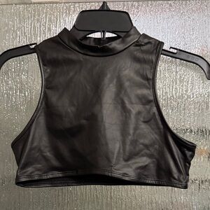 Black Faux Leather Mock Neck Crop Top